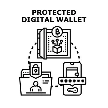 Digital wallet protecting cryptocurrency and personal data Stock Illustration
