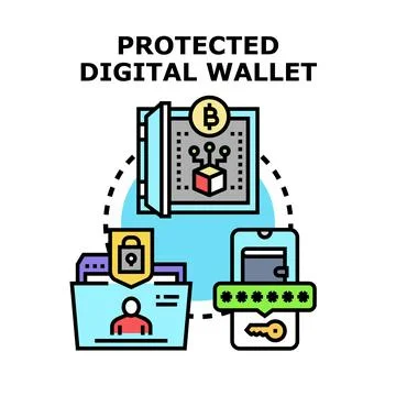 Digital wallet protecting cryptocurrency and personal data Stock Illustration