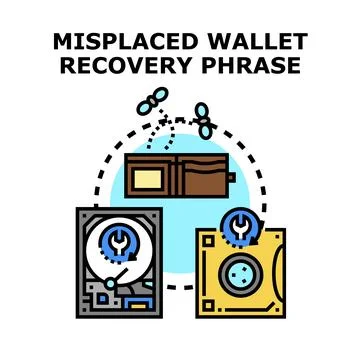 Digital wallet recovery phrase solution concept Stock Illustration