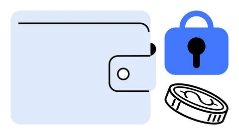 Digital Wallet with Security Lock and Coin Symbol Highlighting Safe Online .. Stock Illustration