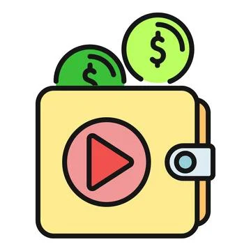 Digital wallet showing play button and dollar coins Illustrazione stock