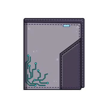 Digital wallet storing electronic currency and financial data Illustration