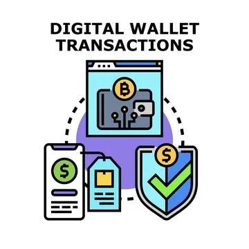 Digital wallet transactions and cryptocurrency payment concept Stock Illustration