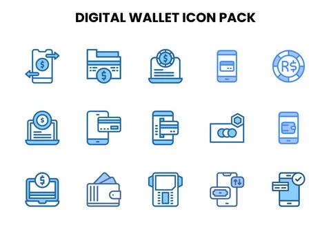 Digital Wallet Two Colour Icons Pack Stock Illustration