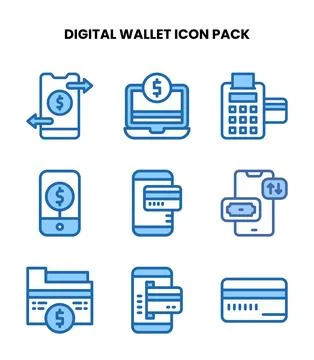 Digital Wallet Two Colour Vector Icons Pack Stock Illustration