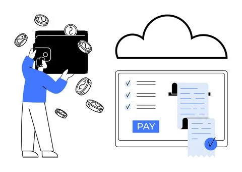 Digital Wallet User Making Online Payment with Cloud Synchronization and E-.. Stock Illustration