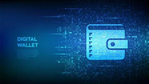 Digital wallet. Wallet icon made with currency symbols. Mobile banking, onlin Stock Illustration