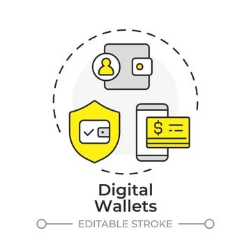 Digital wallets flat linear concept icon Stock Illustration