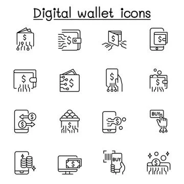 Digital wallets icon set in thin line style イラスト素材