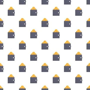 Digital wallets overflowing with cryptocurrency coins seamless pattern Stock Illustration