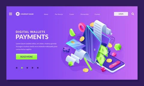 Digital wallets technology and global payments transaction concept. Vector 3d Stock Illustration