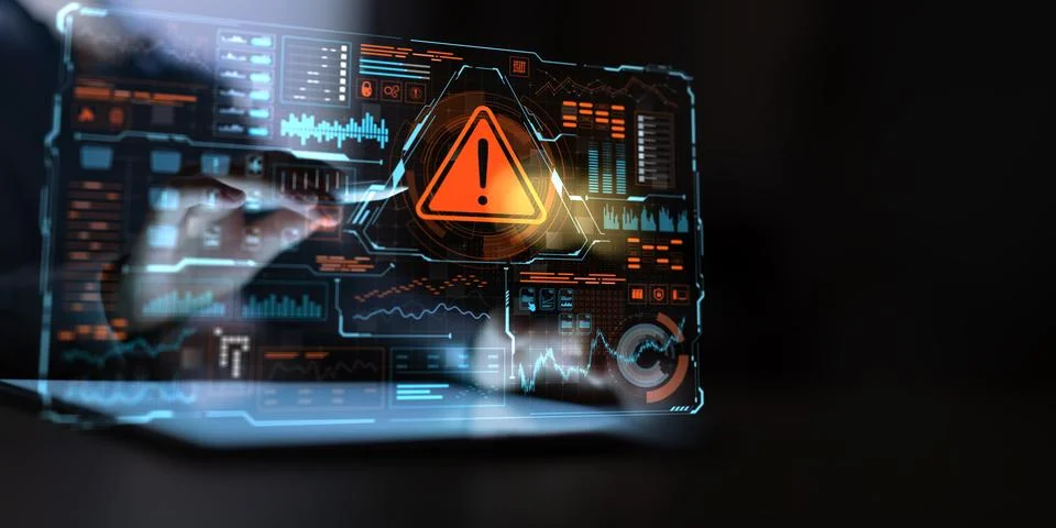 Digital Warning Alert on an Advanced Interactive Data Interface Display 스톡 사진