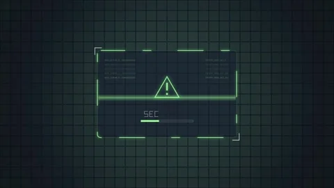 Digital Warning Screen with Alert Symbol and Loading Bar on Grid Background Stock Footage 348416476