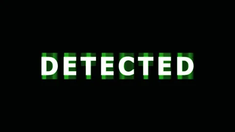Digital warning text DETECTED glitches with green neon glow in cinematic mo.. 스톡 동영상 343478749