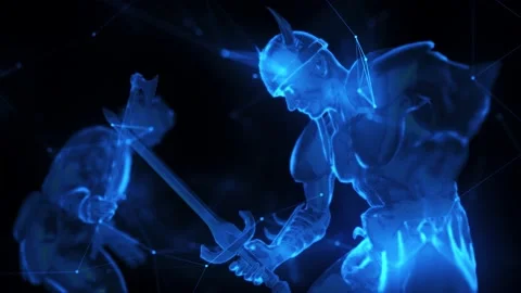 Digital Warrior Barbar Fights In Green Digital Cyber Space Time Travel 4k Stock Footage 145656528