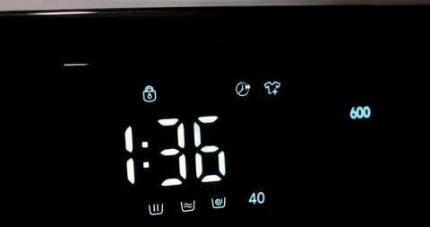 Digital washing machine display showing 1,36 remaining time, 40 degree Stock Footage 316768590