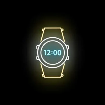 Digital watch displaying time with glowing neon effect Illustrazione stock