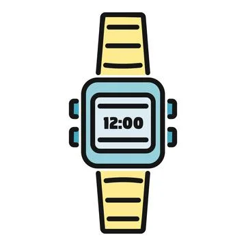 Digital watch displaying twelve o'clock time icon Stock Illustration