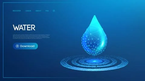 Digital water drop with glowing polygonal pattern and blue tones for water Illustrazione stock
