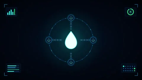 Digital water drop hud interface animation for environmental tech and susta.. Stock Footage 337566973
