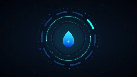Digital water drop with hud interface animation for tech and environmental .. Stock Footage 337566998
