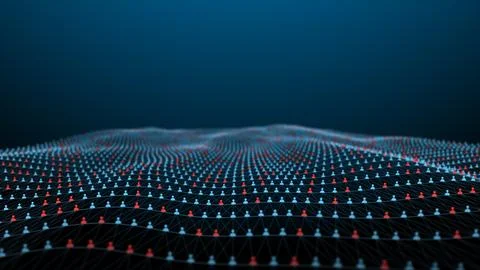 Digital Wave with Colorful Dots on a Dark Blue Background Stock Illustration