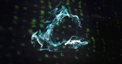 Digital wave forming over green binary code background in animation style Video stock 303553832