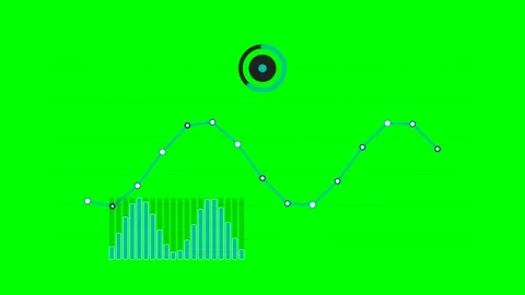 A digital wave graph and bar chart visualization on a vibrant green backgroun Stock Footage 340903379