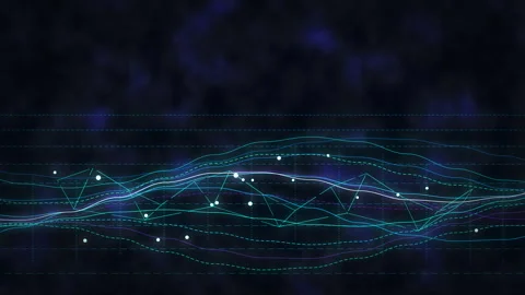 Digital wave motion graphic with glowing particles, cyber network lines and data Stock Footage 346737745