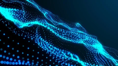 Digital Wave Particles Flow, Blue In Colour Stock Footage 123841907