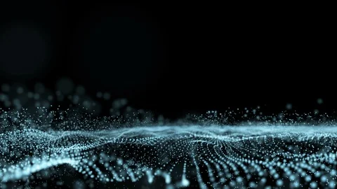 Digital wave particles form for digital background. Blue waves with light showin Stock Footage