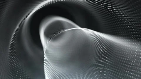 A digital wave of particles. A sci-fi grid in the form of a tunnel, a glowing Stock Footage 320240033
