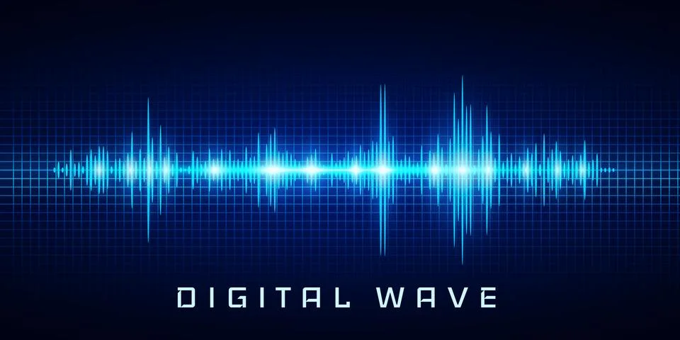 Digital wave, Sound waves oscillating glow light, Abstract technology backgro Stock Illustration