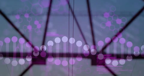 Digital waveform being visualized in scene, with hexagon icons, pink code text, Stock Footage 309105326