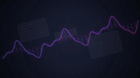 Digital Waveform Data Analysis Graph Glowing Neon Purple on Dark Background Stock Footage 348794898