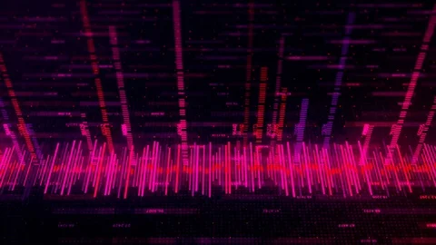 Digital waveform equalizer during working process on black background, seamless Stock Footage 121326424