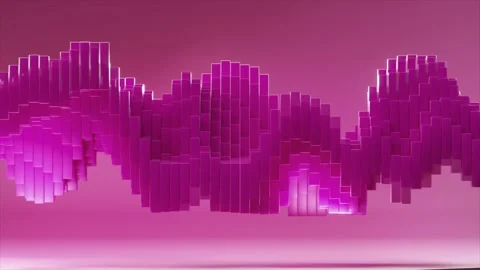 Digital waveform rising from rectangular prisms, undulating against vibrant pink Stock Footage 303052660