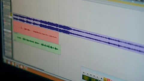 Digital waveform on screen, music background. recording concept. Monitor screen Stock Footage 107415917