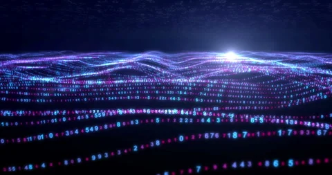 Digital waves and cyber flowing numbers concept background Stock Footage 296493240