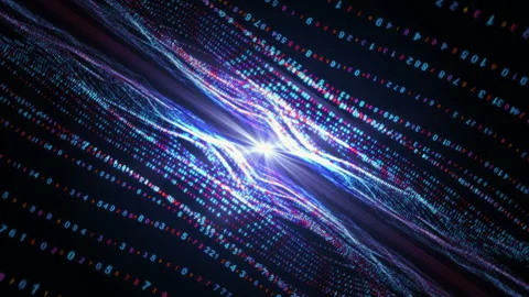 Digital waves and cyber flowing numbers concept background Stock Footage 296493297