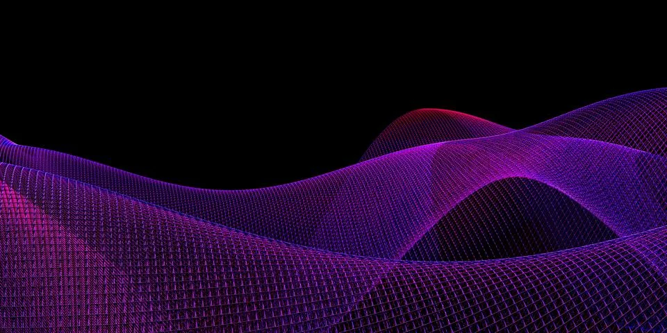 Digital waves with flowing particles technology background big data 3d illust Stock Illustration