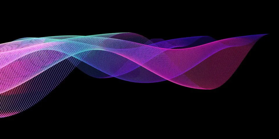 Digital waves with flowing particles technology background big data 3d illust Stock Illustration