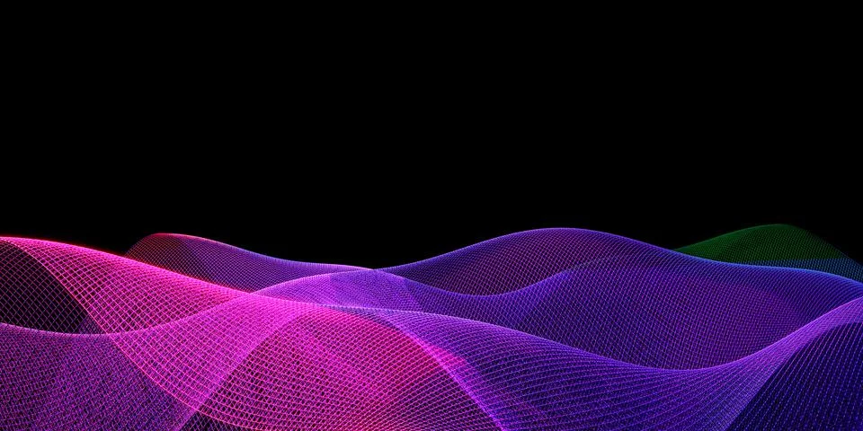 Digital waves with flowing particles technology background big data 3d illust Stock Illustration