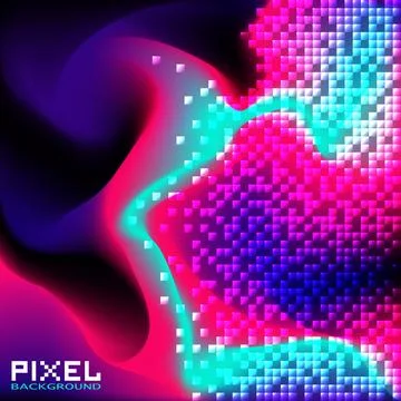 Digital waves in neon colors with sequins effect. Modern 3D background with Stock Illustration