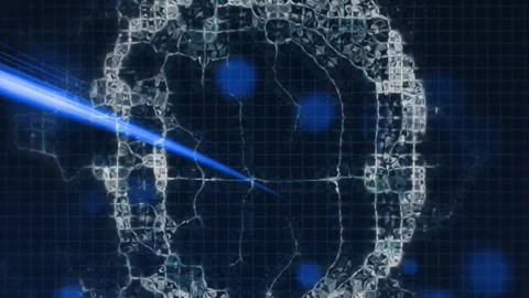 Digital waves over human brain icon against blue spots of light on blue Stock Footage 312581294