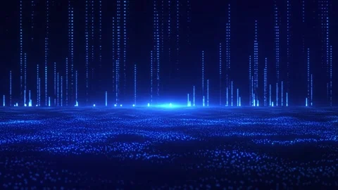Digital waves of particles emit light and stream of data points, big data Stock Footage 250262435