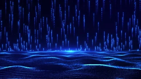 Digital waves of particles emit light and stream of data points, big data Stock Footage 261047933
