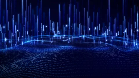 Digital waves of particles emit light and stream of data points, big data Stock Footage 268050134