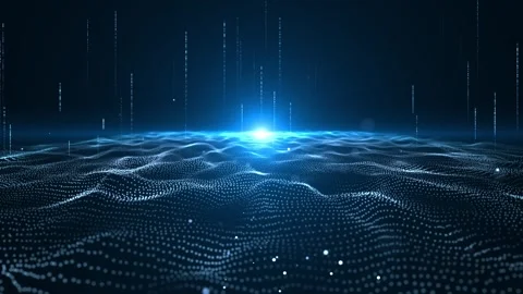 Digital waves of particles emit light and stream of data points, big data Stock Footage 292913865