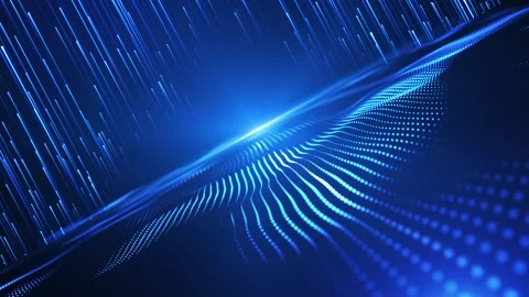 Digital waves of particles emit light and stream of data points, big data Stock Footage 304617016